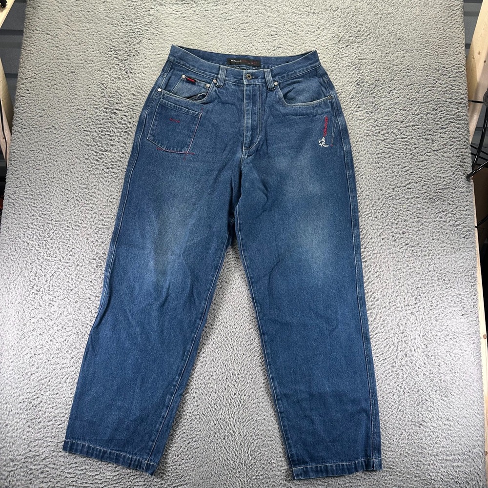 Vintage FUBU Circle R Jeans 34x32 Mens Blue Cotton Denim Straight Baggy Workwear